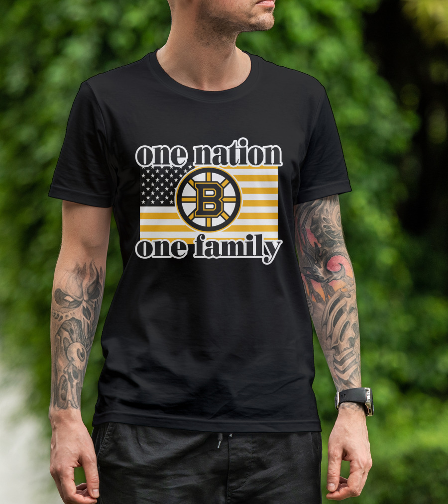 Boston Bruins One Nation One Family Flag T-Shirt