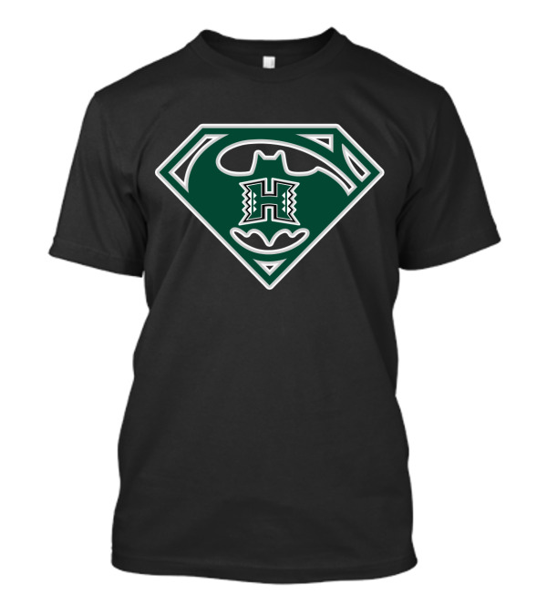 Hawai'i Rainbow Warriors 'H' Logo In Superman Batman Symbol Fusion T-Shirt