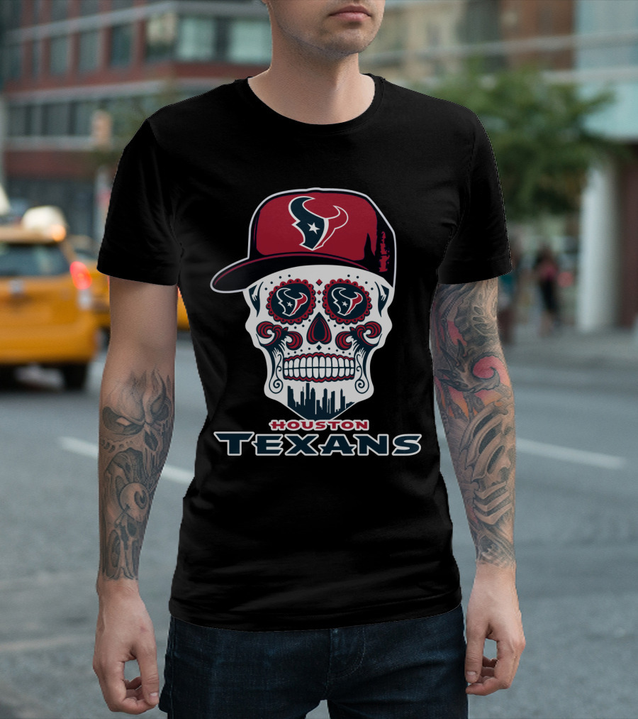 Houston Texans Sugar Skull Football Art T-Shirt