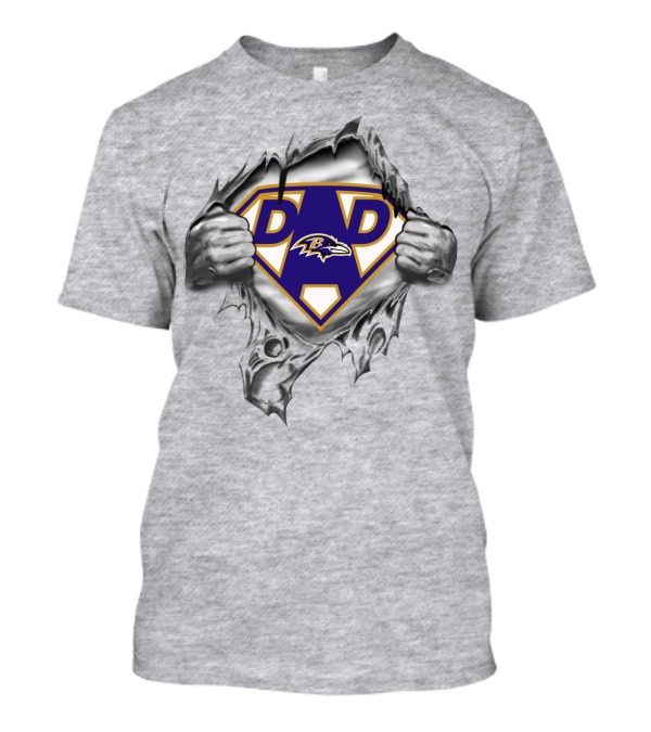 Baltimore Ravens Super Dad Logo With Shield And Ripped T-Shirt