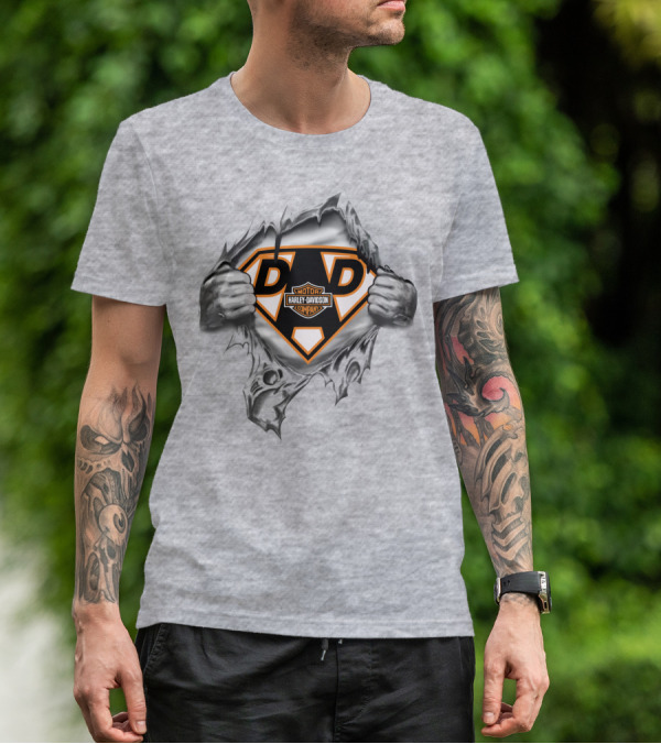 Harley Davidson Dad Superhero Logo Rip T-Shirt