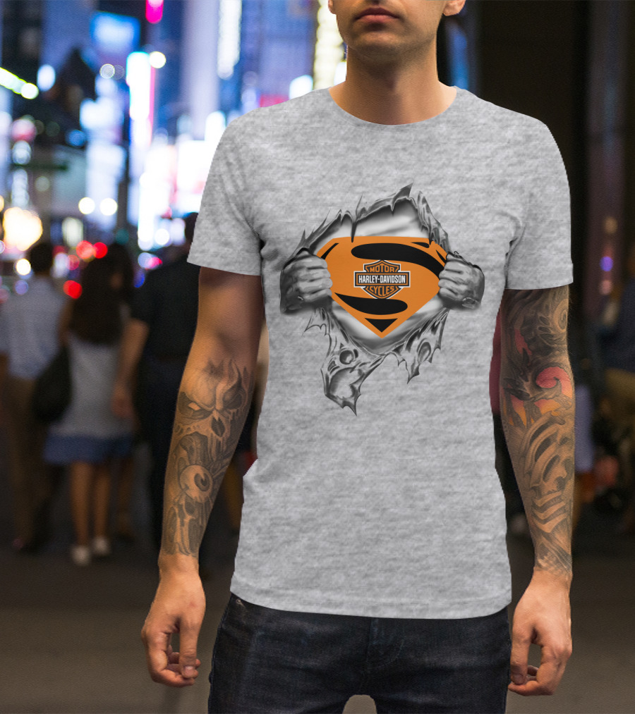 Harley Davidson Superman Logo Rip Motorcycles T-Shirt