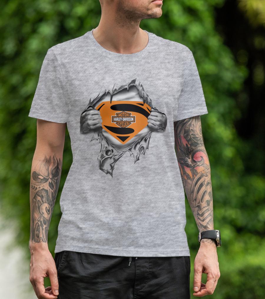 Harley Davidson Superman Logo Rip Motorcycles T-Shirt