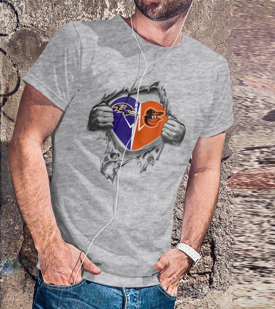 Ravens Baltimore Orioles Heart Logo Combination T-Shirt