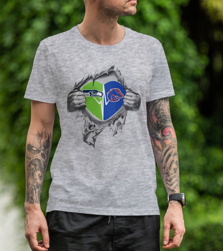 Seahawks Boise State Broncos Heart Design Fan Spirit T-Shirt