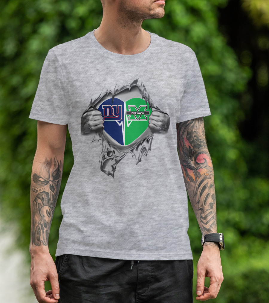 Giants And Marshall Thundering Herd Heart T-Shirt