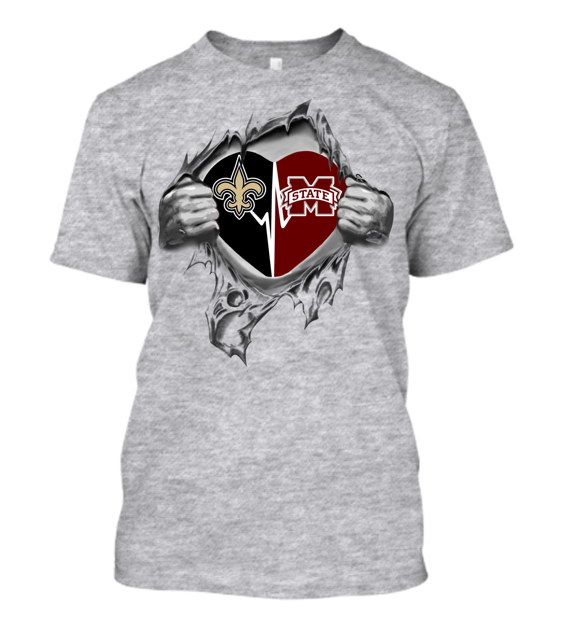 Saints Mississippi State Heart Split T-Shirt