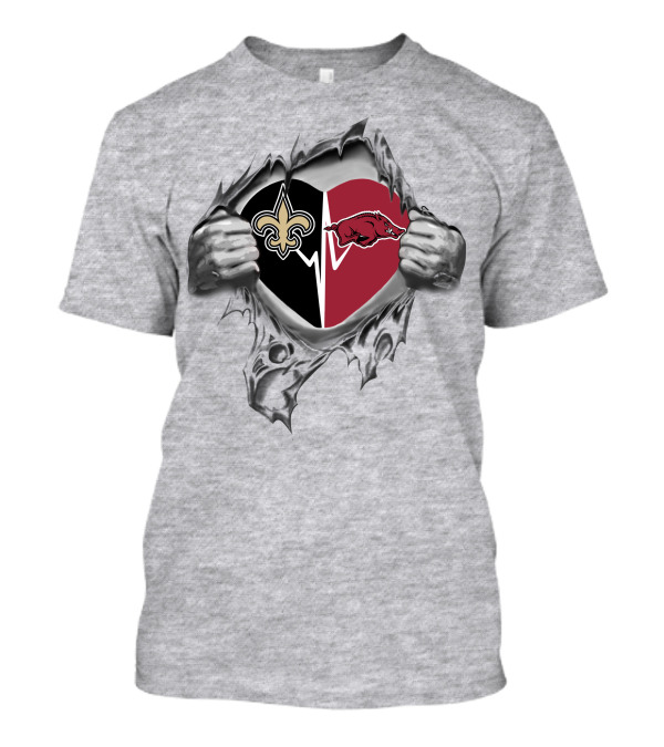 Saints Arkansas Razorbacks Dual Heart T-Shirt