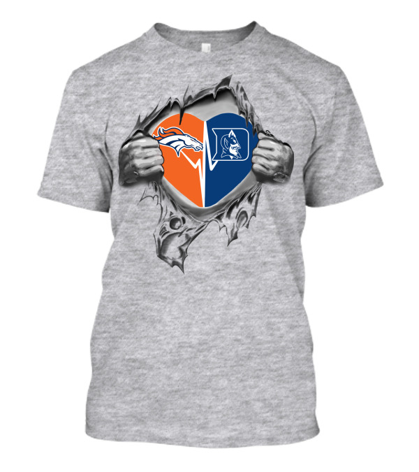 Broncos Duke Heart Split Peeking Through Torn Fabric T-Shirt