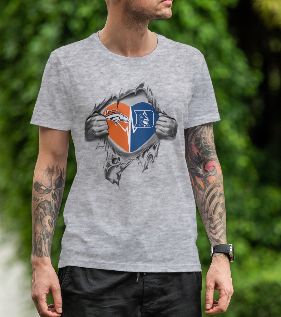 Broncos Duke Heart Split Peeking Through Torn Fabric T-Shirt