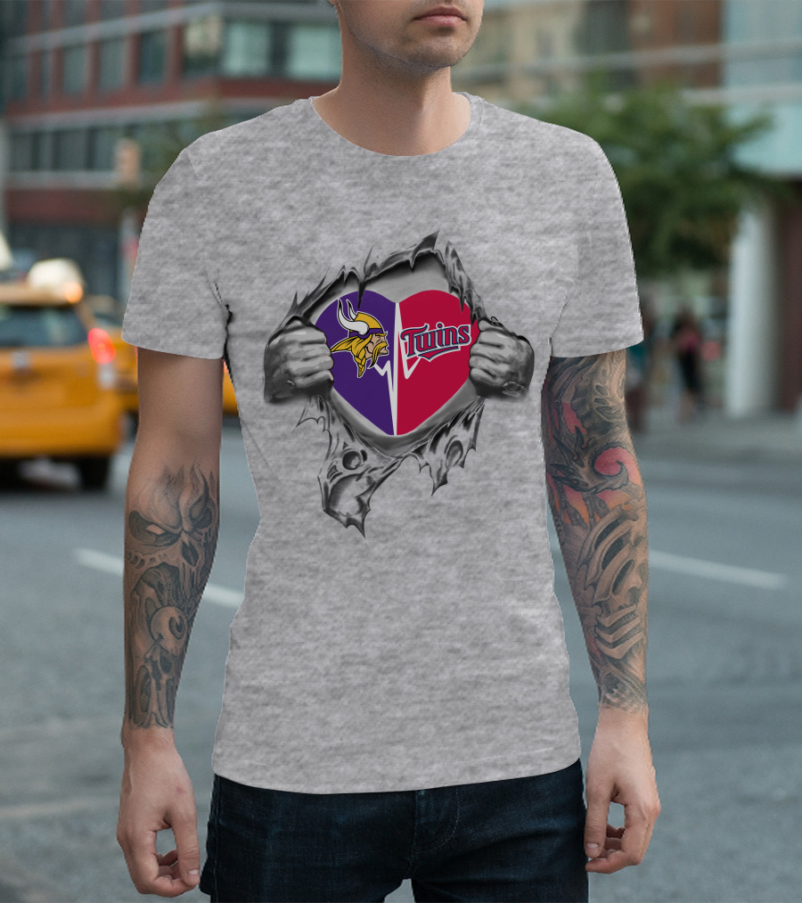 Vikings Twins Heart Split Loyalty Fan Pride T-Shirt