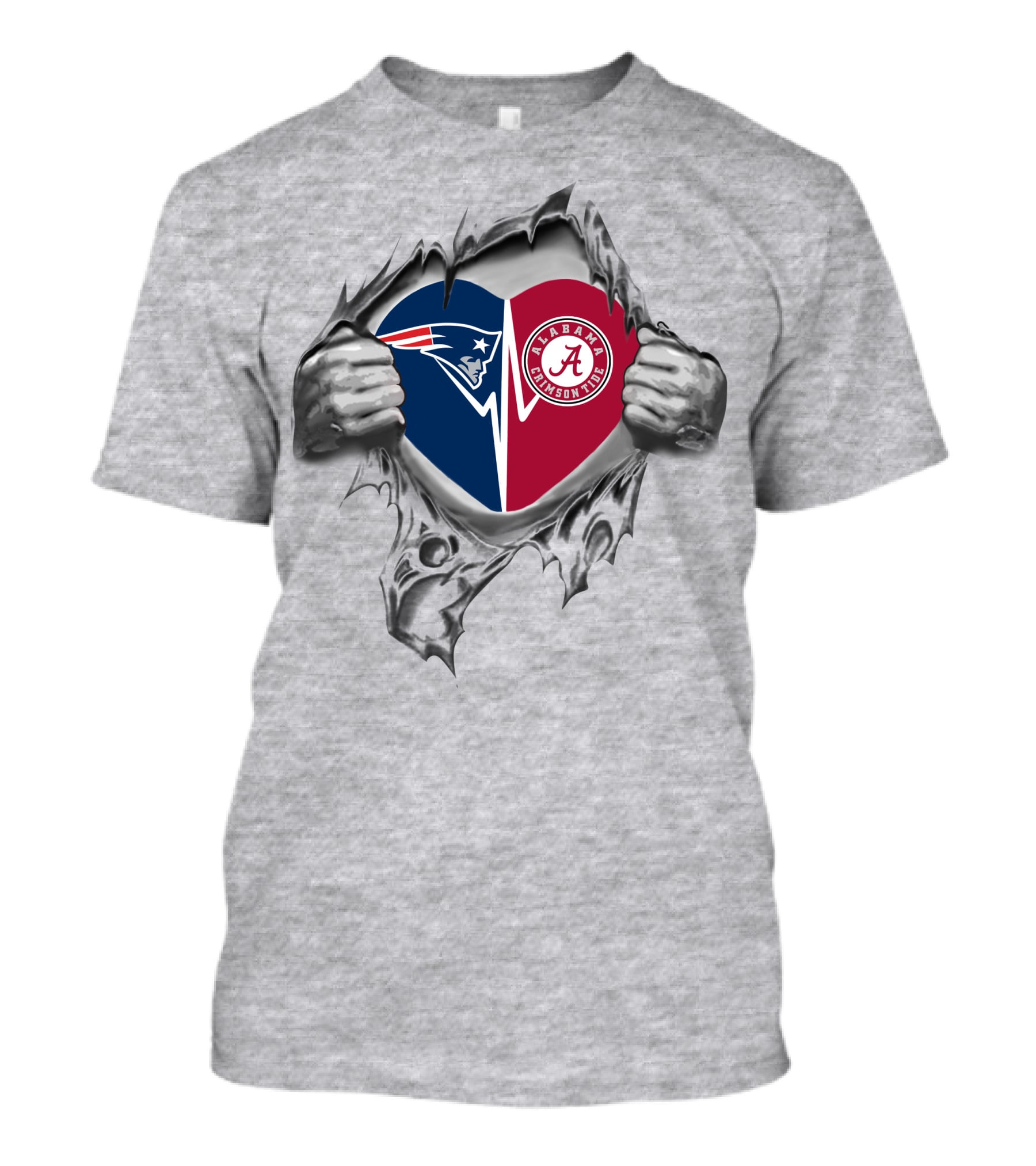 Patriots Alabama Crimson Tide Heart Logo Peeking Through Torn T-Shirt