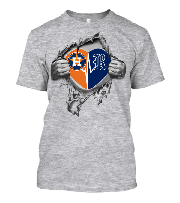 Astros Rice Owls Heartbeat Fusion With Torn Silver Grayscale Hands T-Shirt