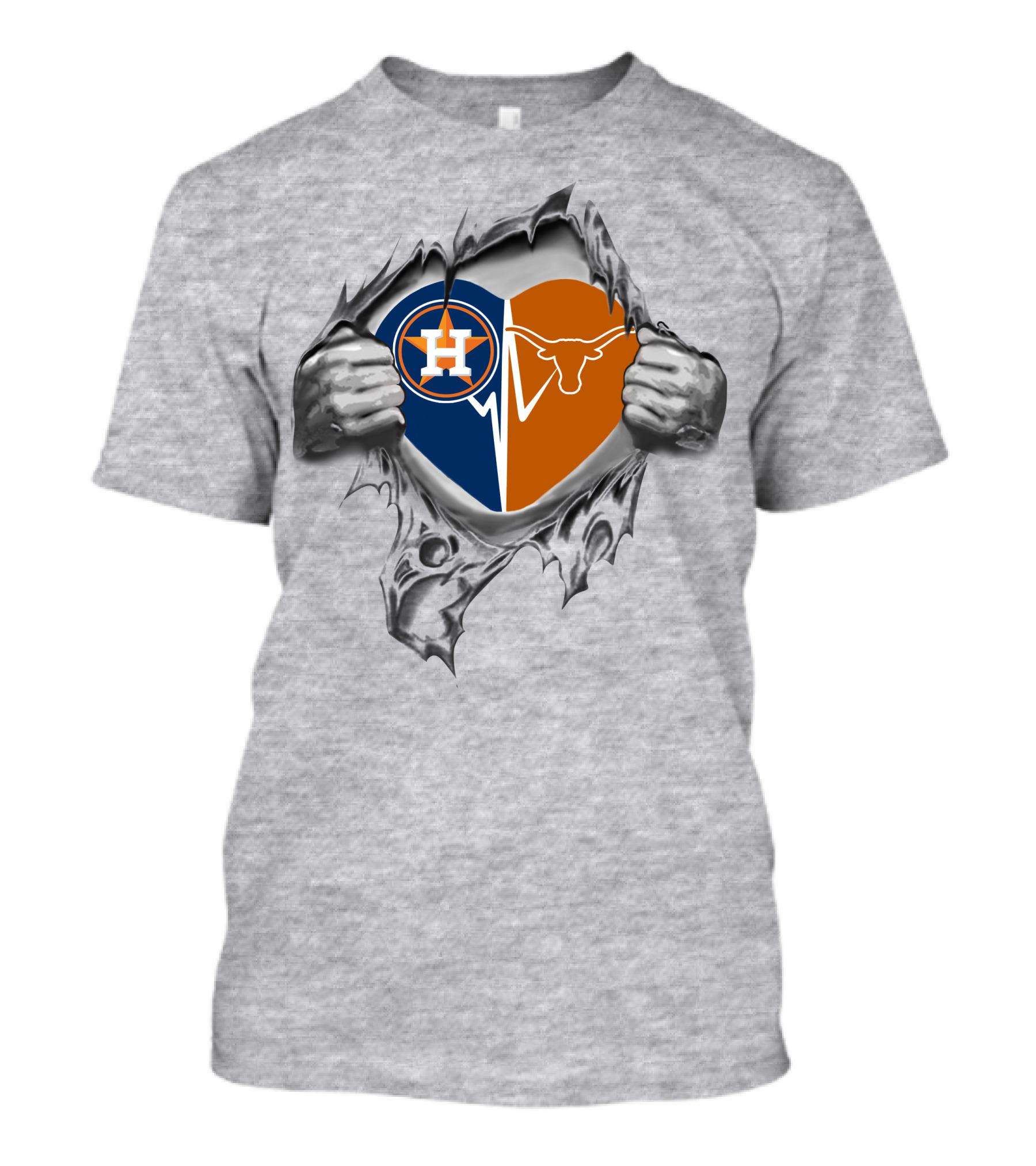 Astros Texas Longhorns Heart With Ripped Hands T-Shirt