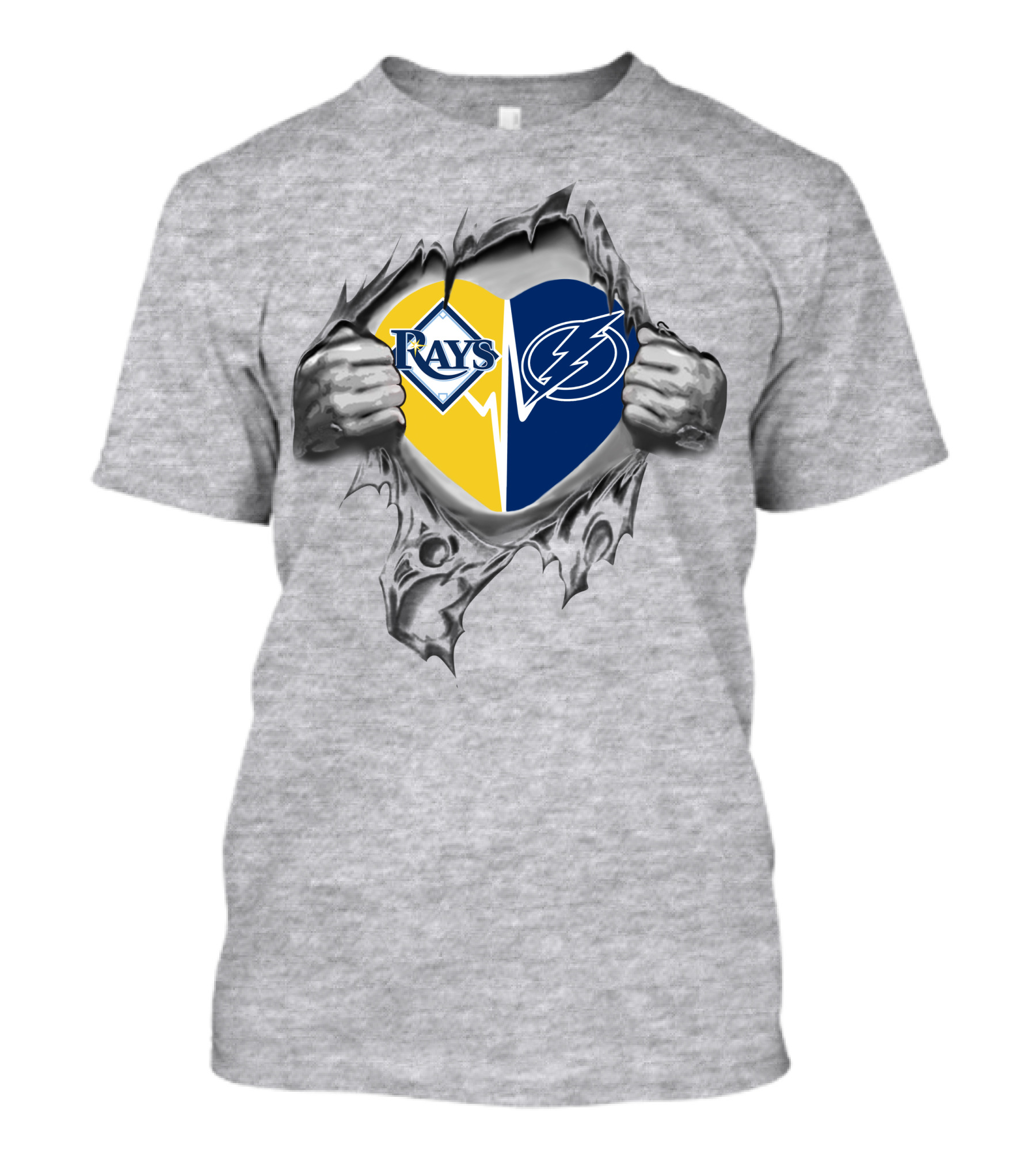 Rays Lightning Heart With Torn Background Featuring Team Logos T-Shirt