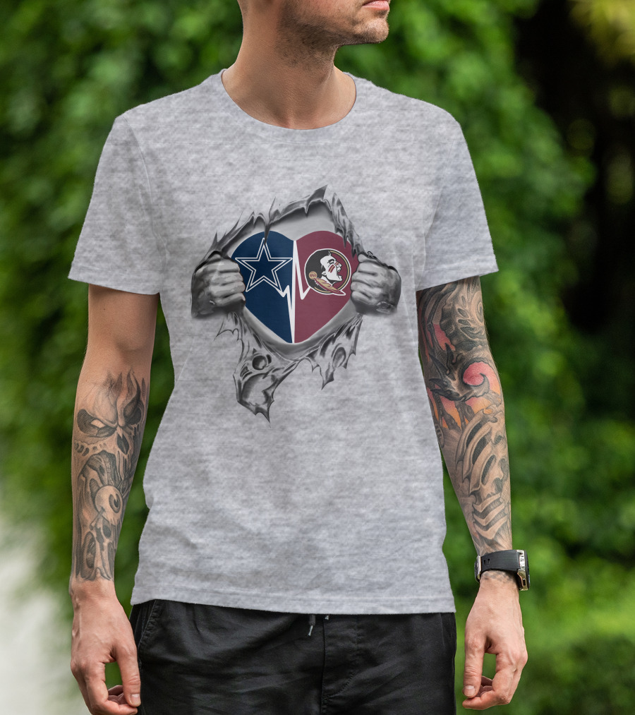 Cowboys Fsu Heart Dallas Stars And Florida State Seminoles T-Shirt