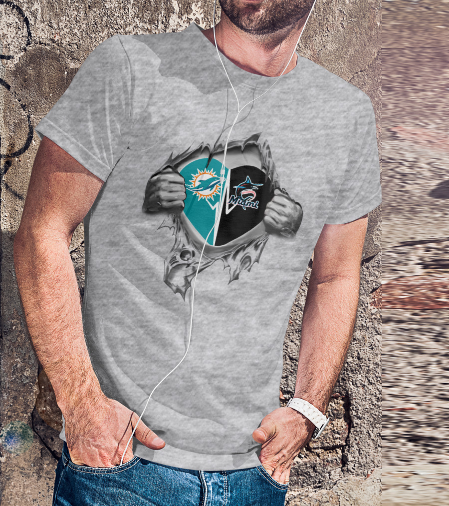 Miami Dolphins Marlins Heart Torn Reveal T-Shirt