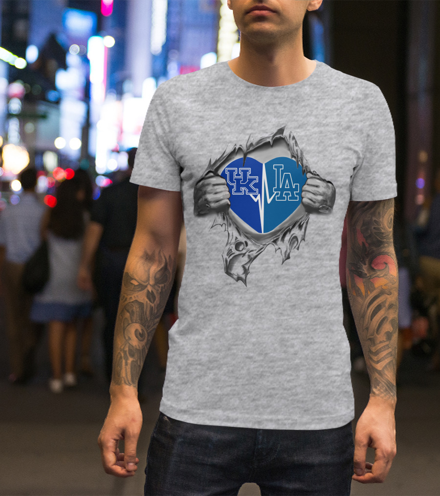 Dodgers Uk Heart La Uk Blue Logos T-Shirt