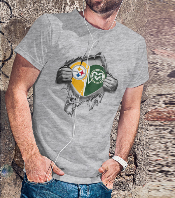 Steelers Colorado State Heart Torn Open Dual Loyalty T-Shirt