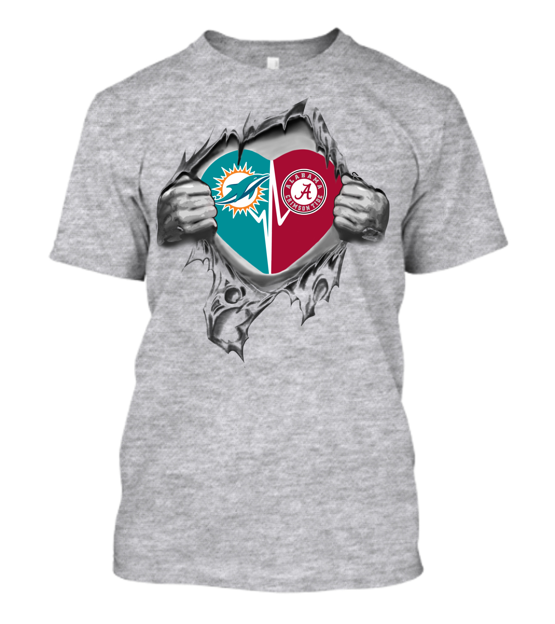 Miami Dolphins Alabama Crimson Tide Heart Torn Metal T-Shirt
