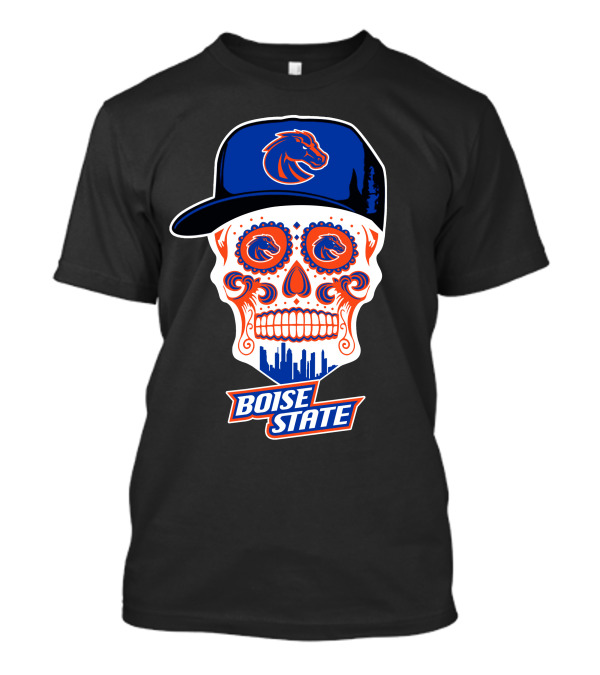 Boise State Broncos Skull With Hat And City Skyline T-Shirt