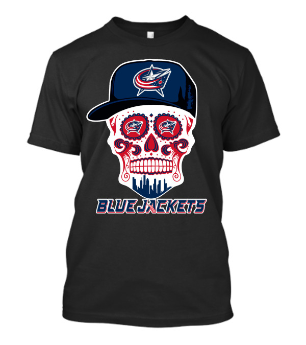 Columbus Blue Jackets Skull With Cap And Cityscape T-Shirt