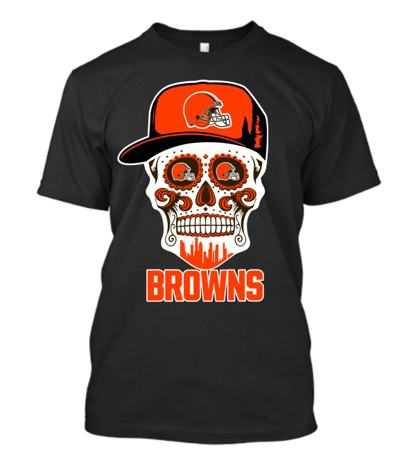 Browns Skull With Helmet And City Skyline T-Shirt