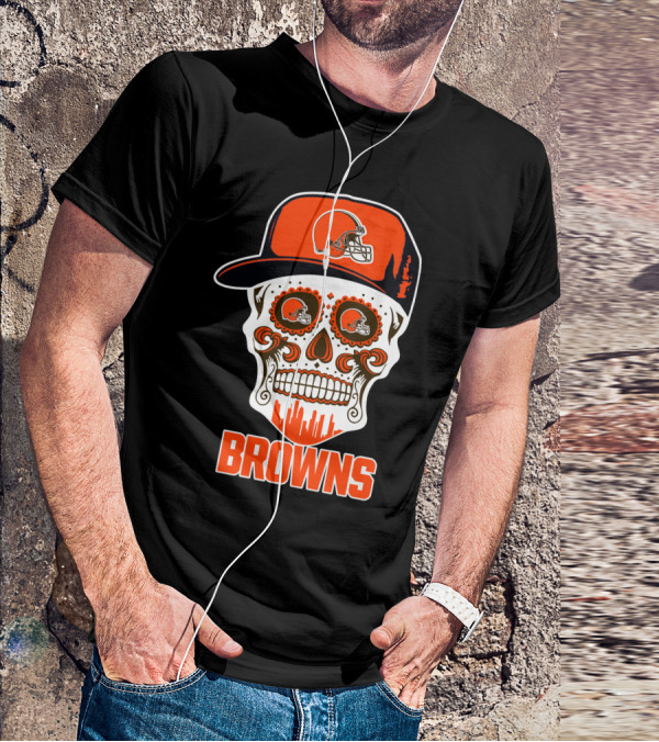 Browns Skull With Helmet And City Skyline T-Shirt