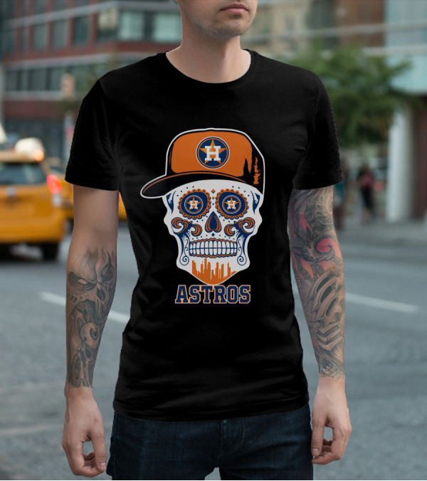 Houston Astros Skull Halloween Sugar Skull Style T-Shirt