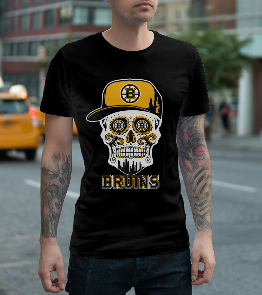 Boston Bruins Skull Iconic Hockey Hat T-Shirt