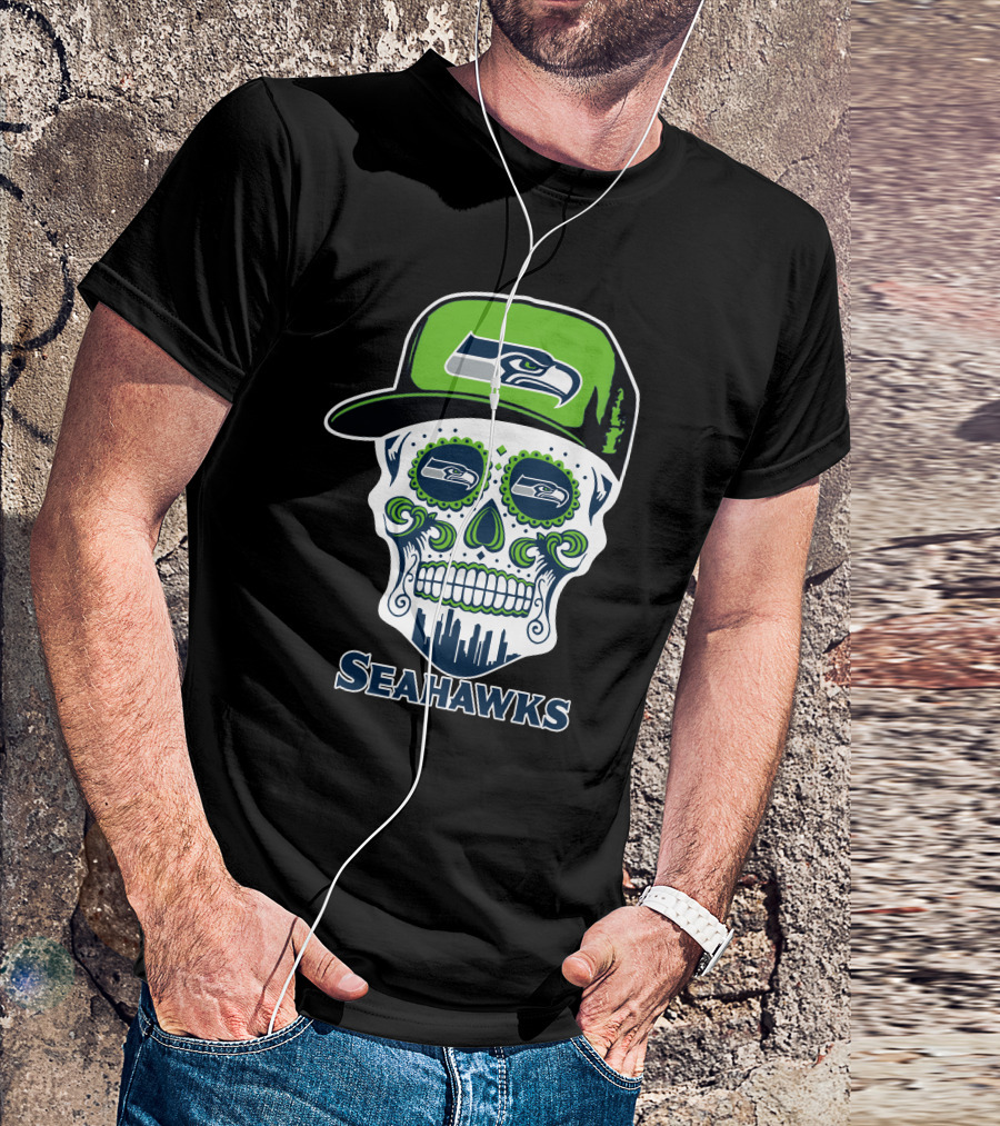 Seattle Seahawks Skull With Hat T-Shirt