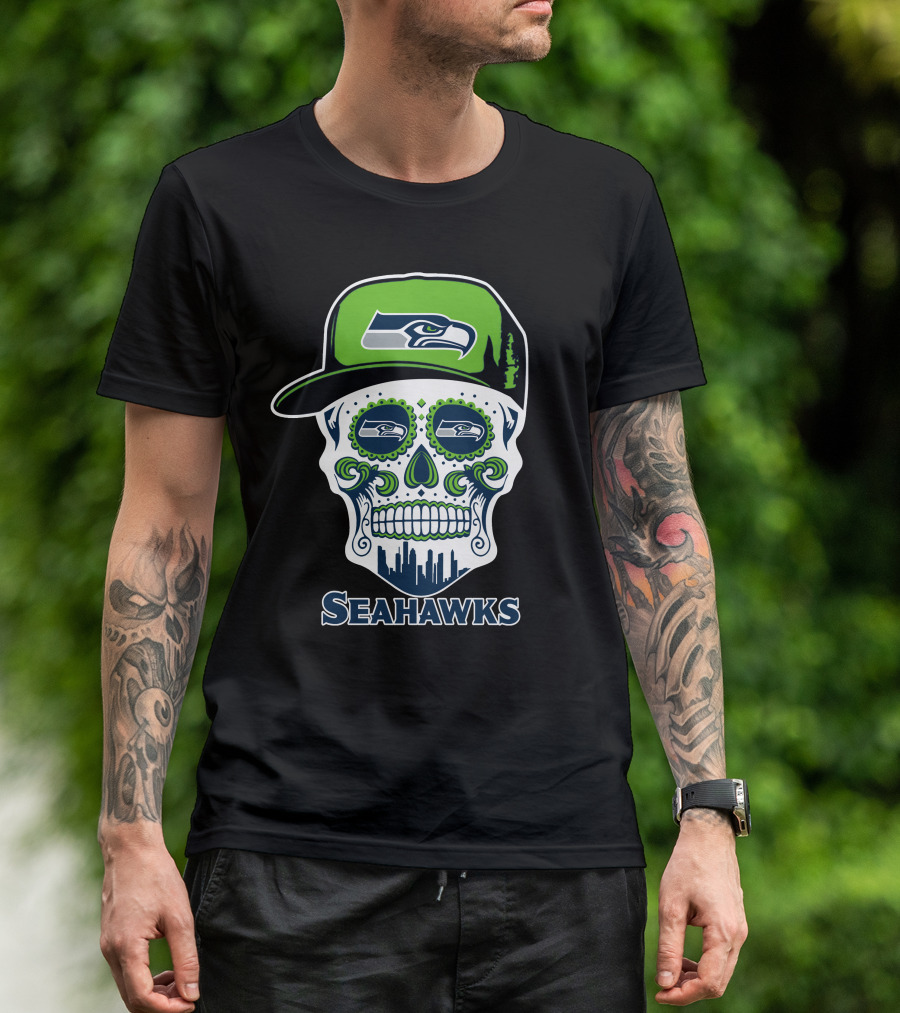 Seattle Seahawks Skull With Hat T-Shirt