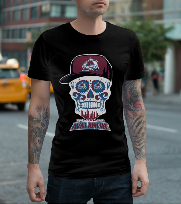 Colorado Avalanche Skull Cityscape Ice Hockey Humor T-Shirt
