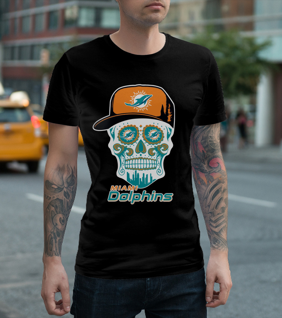 Miami Dolphins Skull With Hat T-Shirt