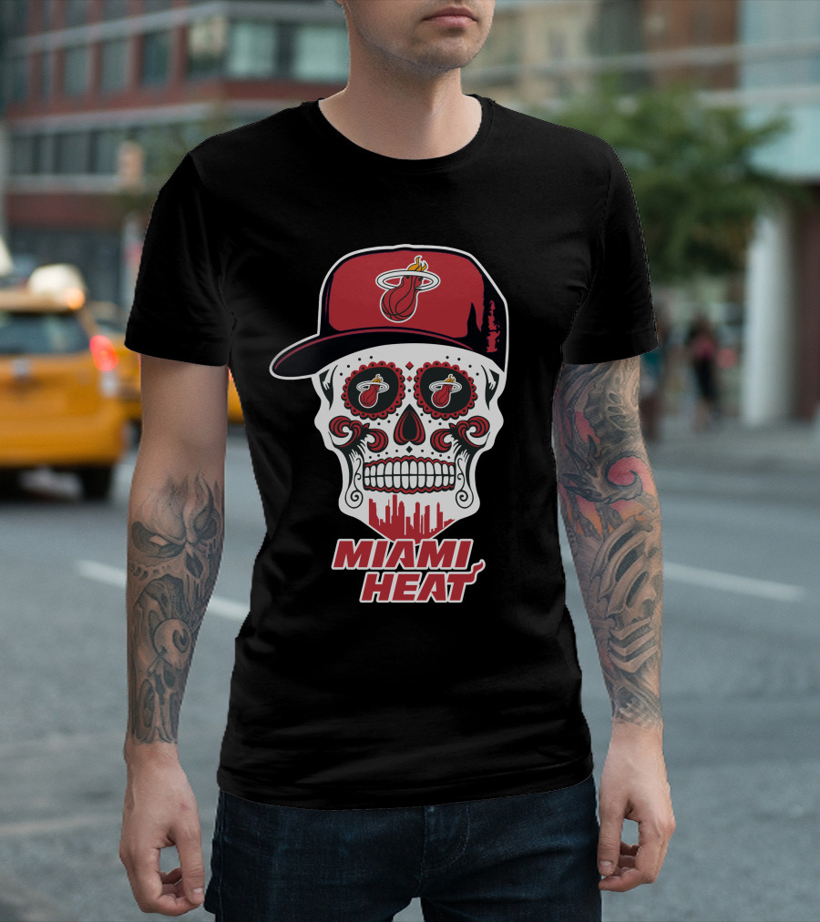 Miami Heat Skull With Basketball Logo And Cap T-Shirt