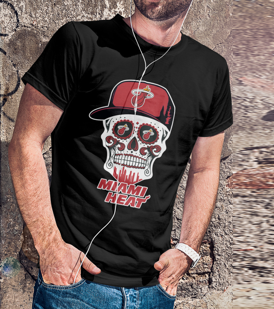 Miami Heat Skull With Basketball Logo And Cap T-Shirt