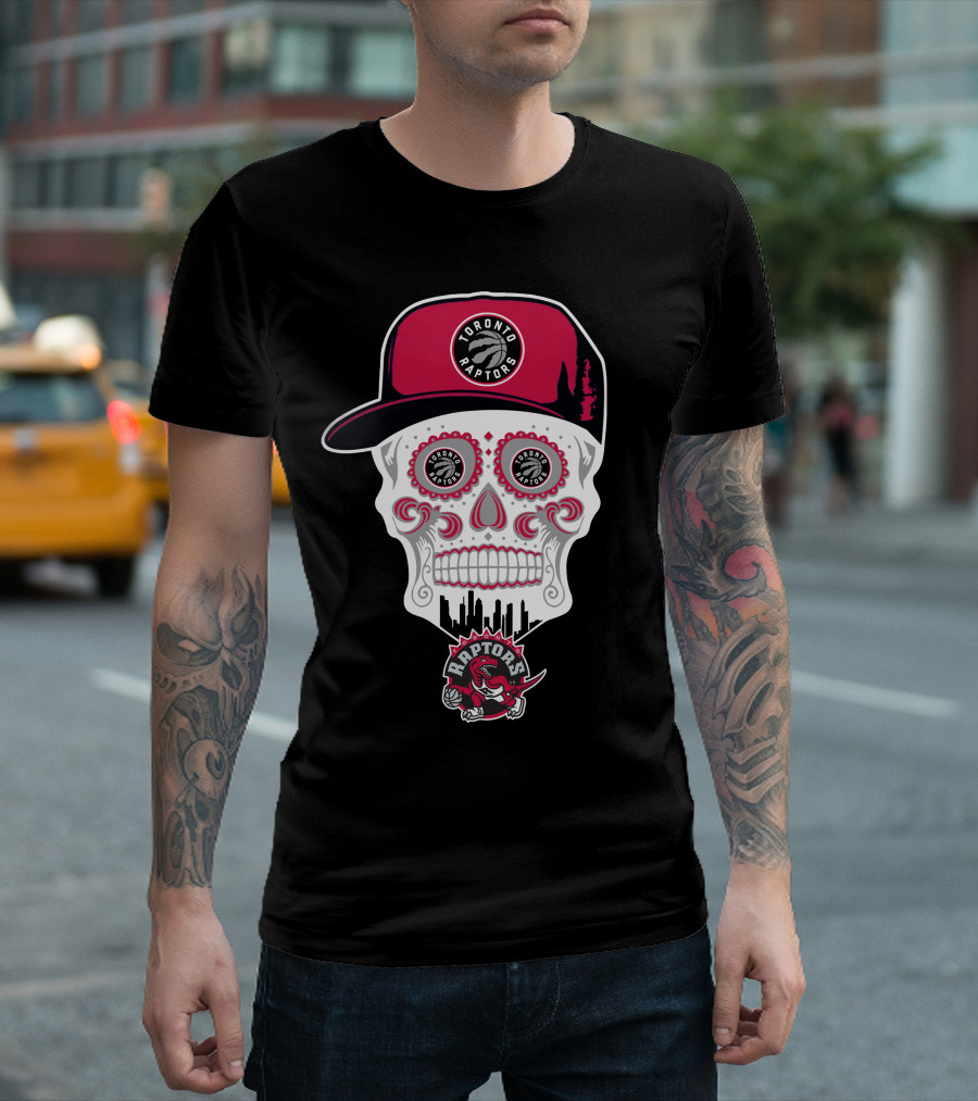 Toronto Raptors Logo Skull With Hat And Skyline T-Shirt