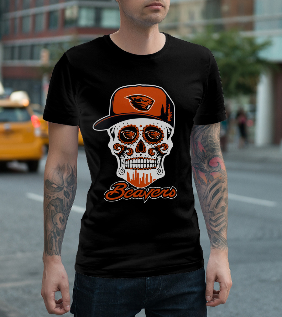Oregon State Beavers Skull With Cap And Beavers T-Shirt