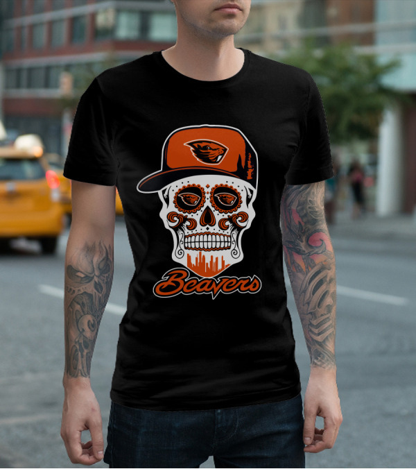 Oregon State Beavers Skull With Cap And Beavers T-Shirt