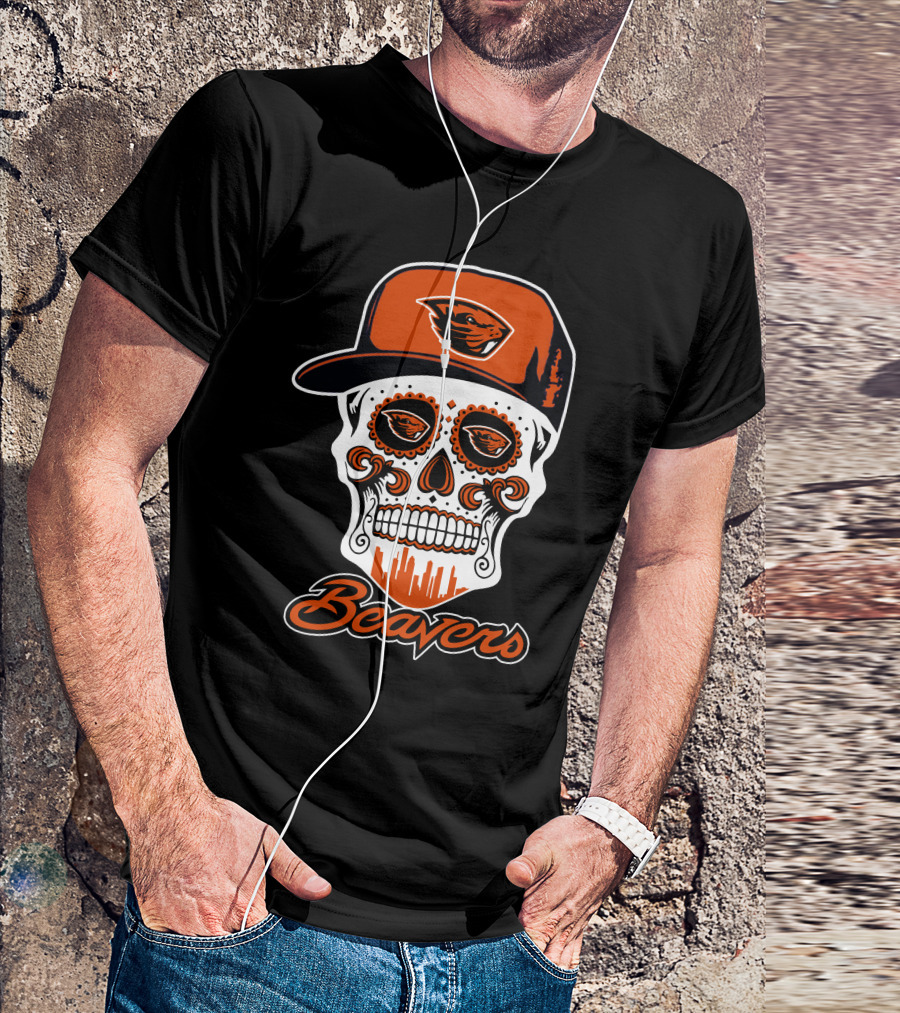 Oregon State Beavers Skull With Cap And Beavers T-Shirt