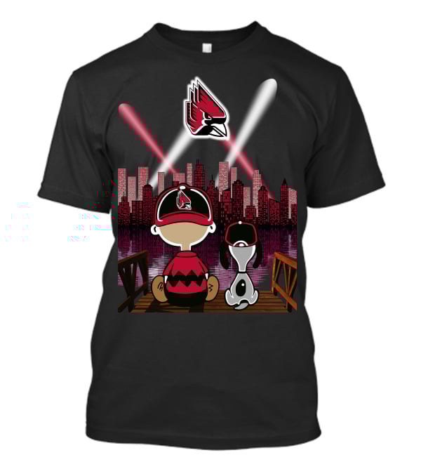 Ball State Cardinals City By Night Skyline Kids And Dog With Spotlight T-Shirt