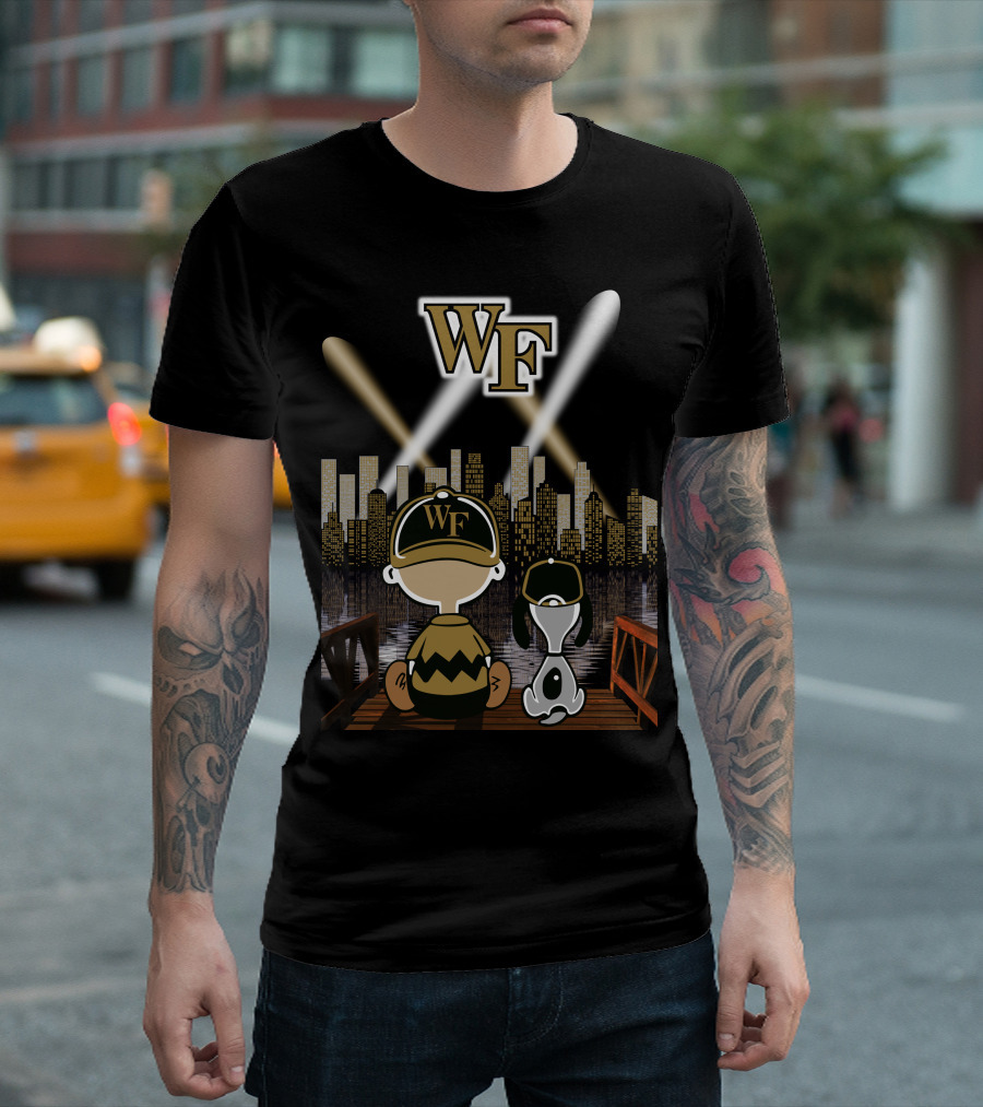 Wake Forest Peanuts Characters Cityscape Night Scene T-Shirt