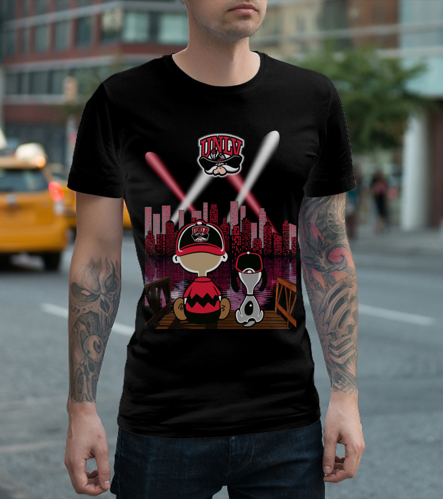 Unlv Rebels City By Night With Mascot And Skyline T-Shirt
