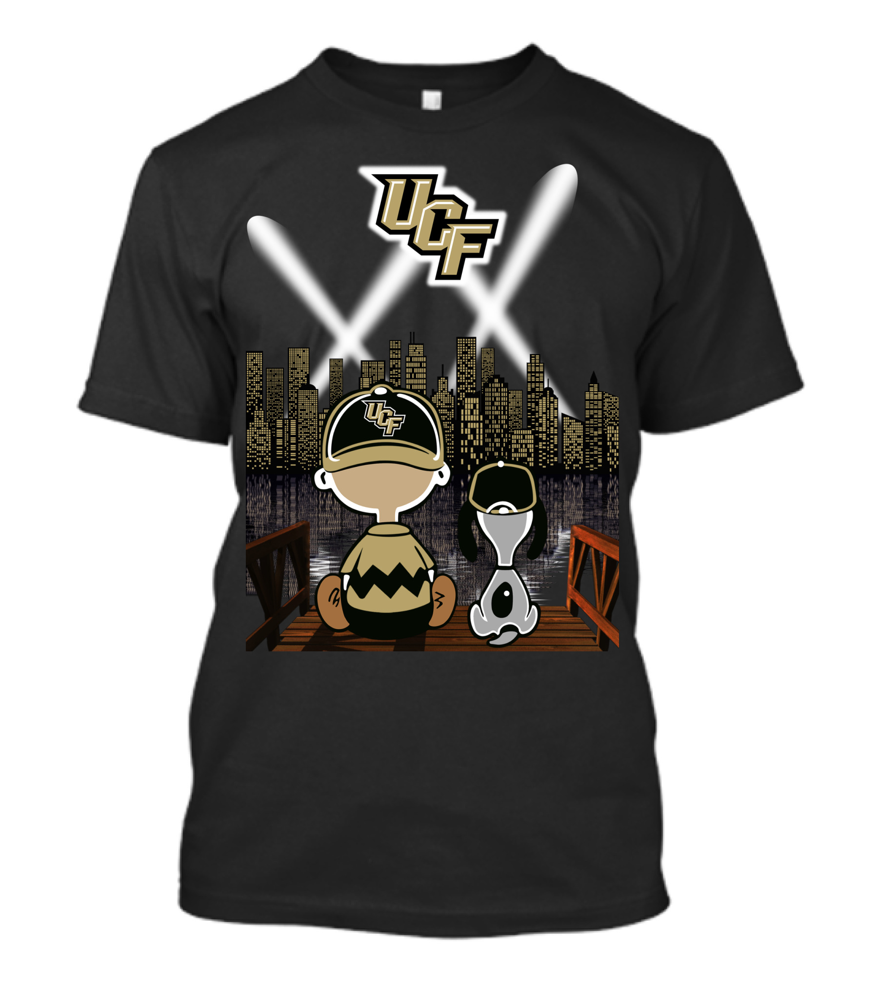 Ucf Knights Nighttime Cityscape Charlie Brown And Snoopy T-Shirt