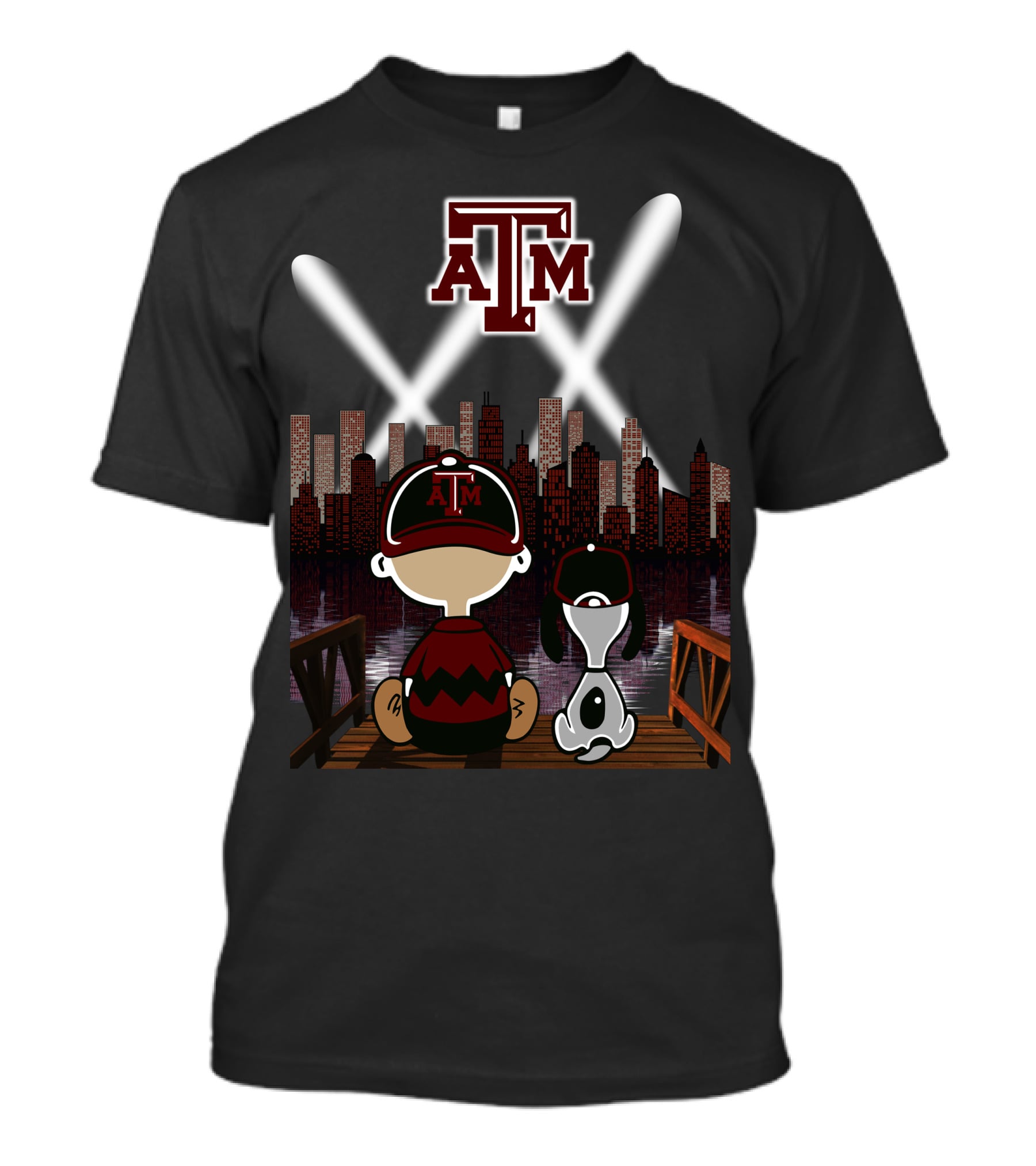 Atm Aggies City Lights With Peanuts Character At Night T-Shirt