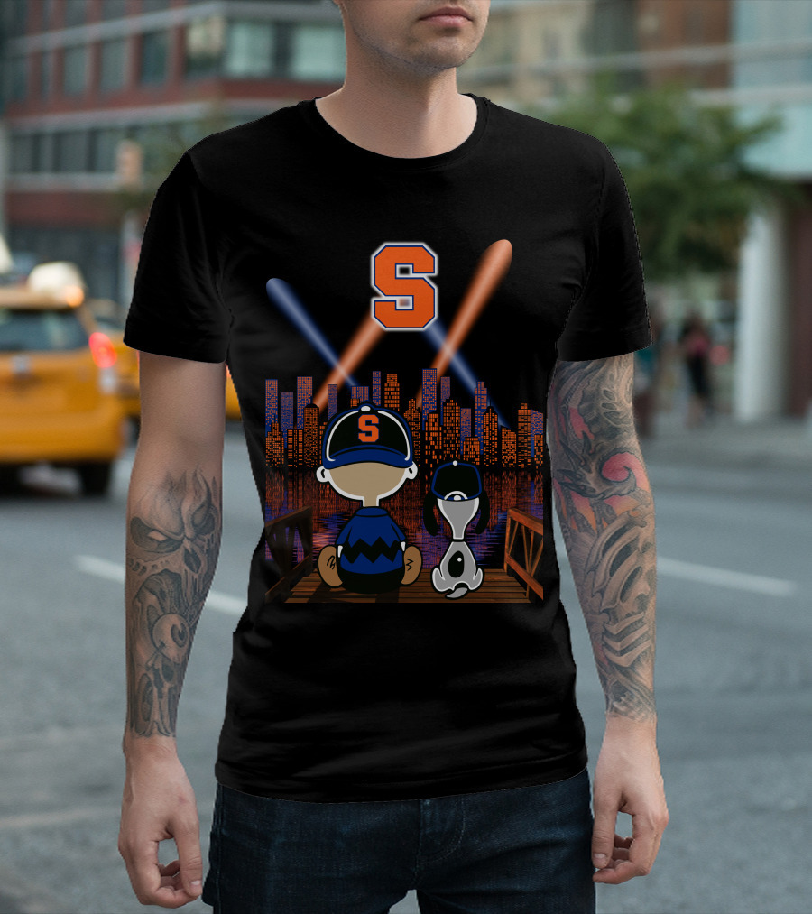 Syracuse Orange City Night Skyline With Baseball Cap And Letter S T-Shirt