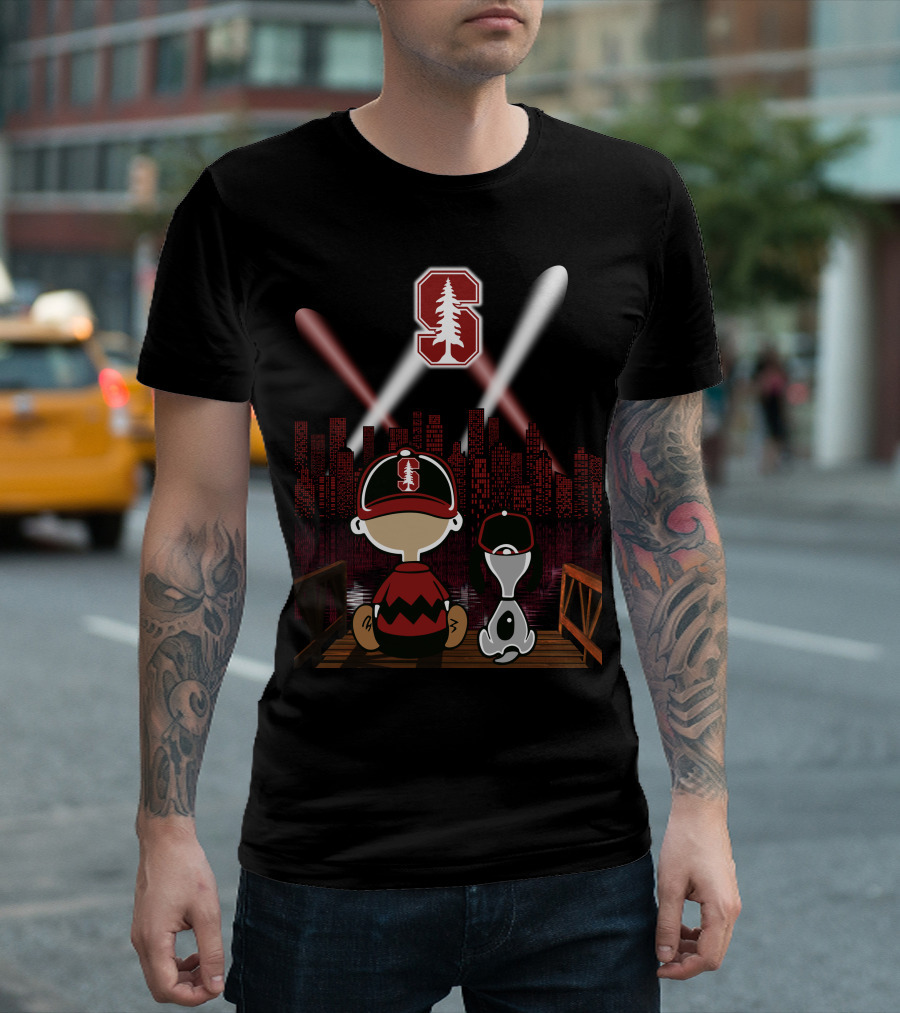 Stanford Cardinal City Night Skyline Peanuts Characters T-Shirt