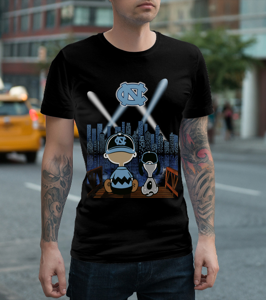 North Carolina Tar Heels City Skyline At Night With Iconic Characters T-Shirt