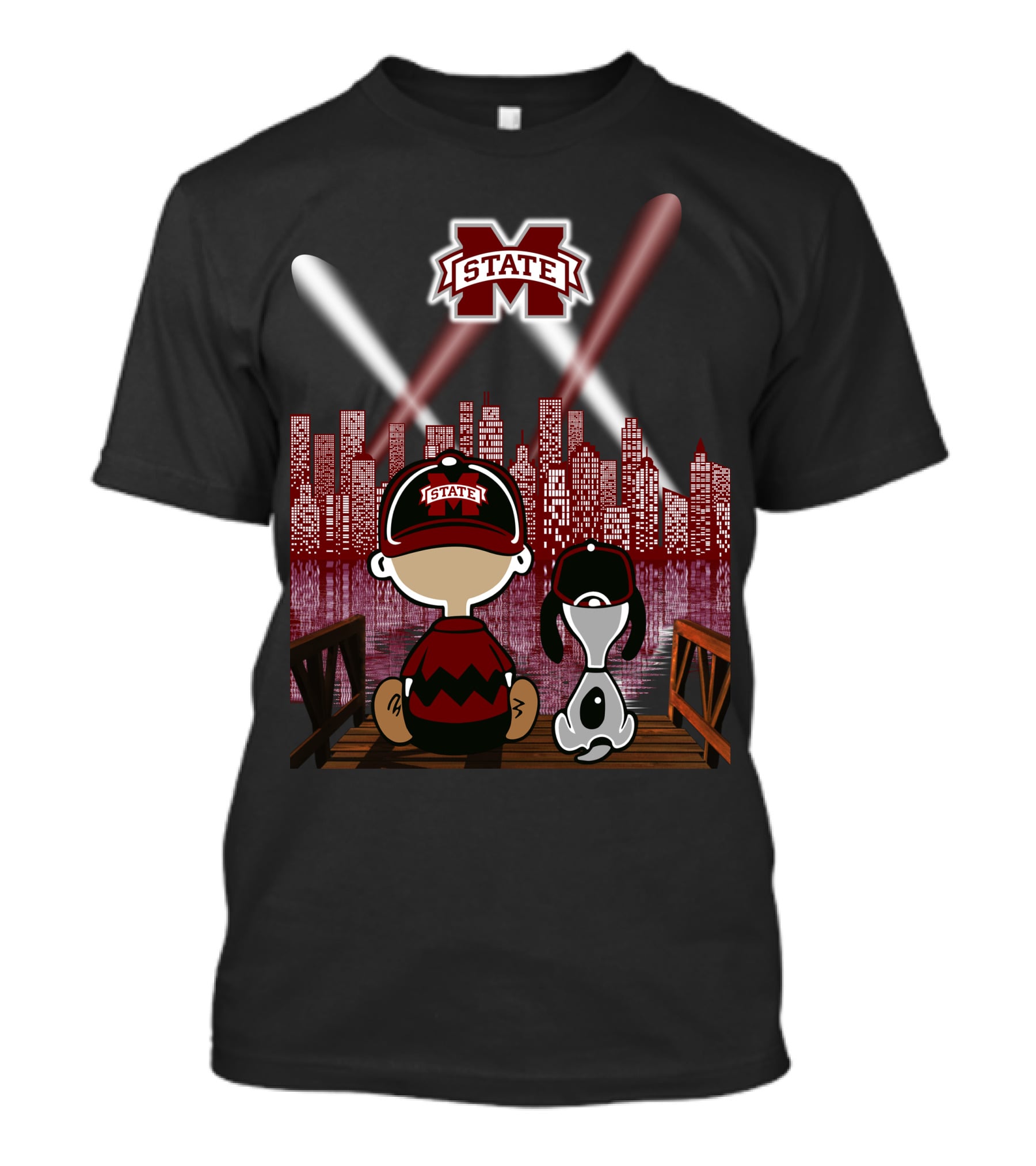 Mississippi State Bulldogs City Night Skyline With Baseball Fans And Iconic Mascot T-Shirt