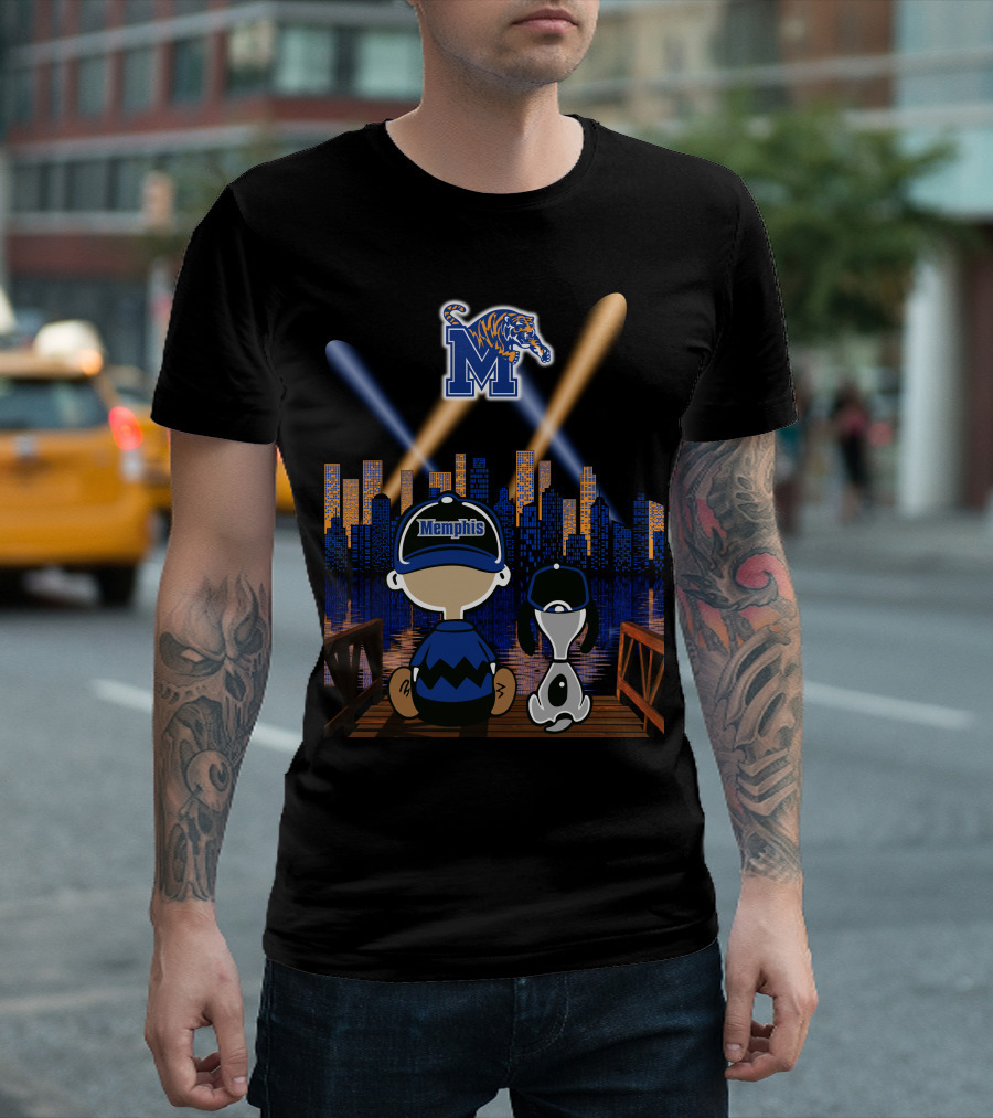 Memphis Tigers Skyline Night With Fans And Mascot Scene T-Shirt